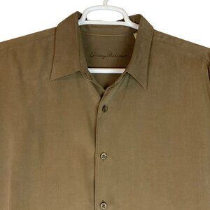 Tommy Bahama Mens Shirt XL Chocolate Brown Silk Wool Long Sleeve Button Down